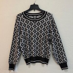 Kate Spade Black, White and Silver  metallic "SPADE"design Top